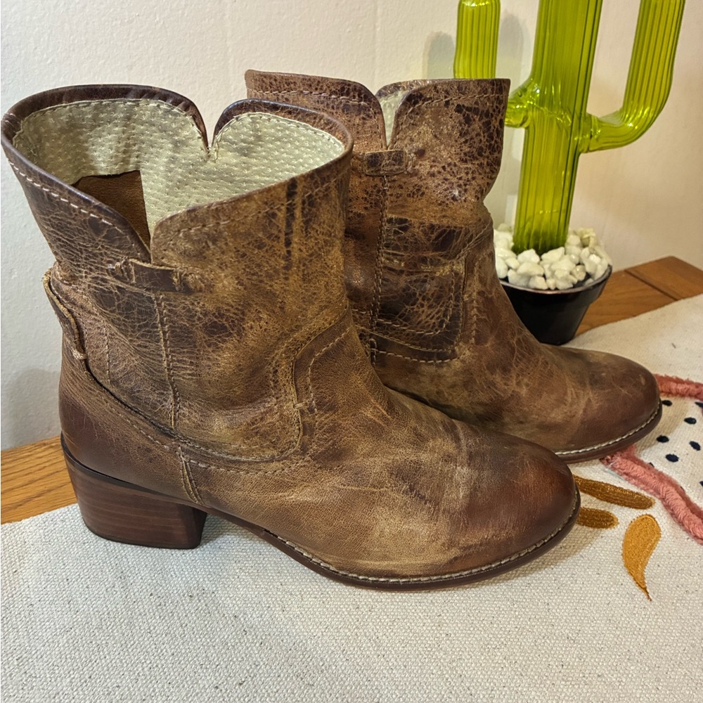 Distressed Brown Ankle Booties - Picture 4 of 8